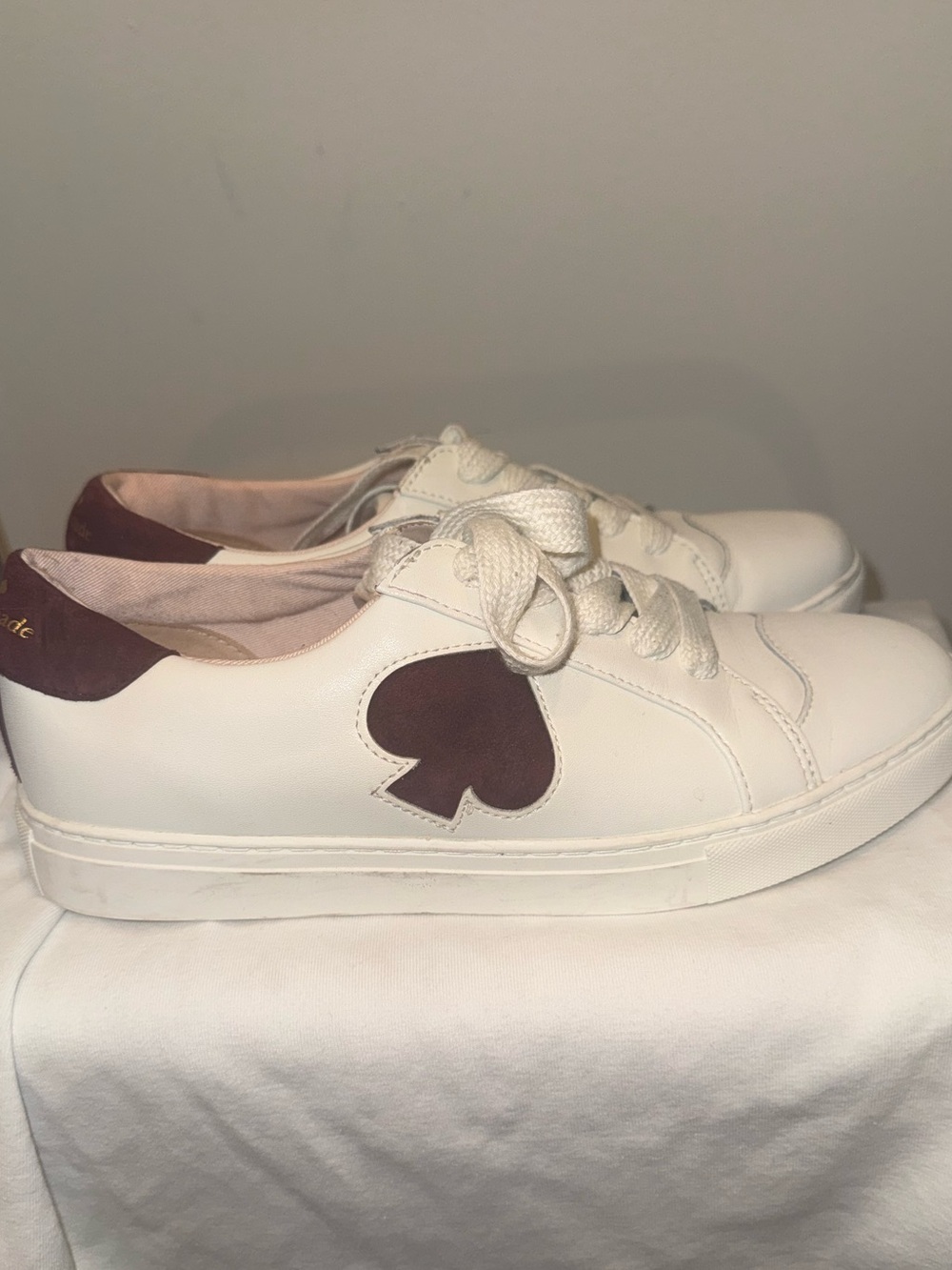 kate spade White Leather Sneakers with Burgundy Spade Detail